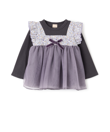 お花チュールドッキング長袖T