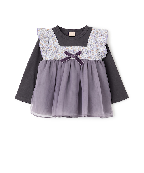 お花チュールドッキング長袖T