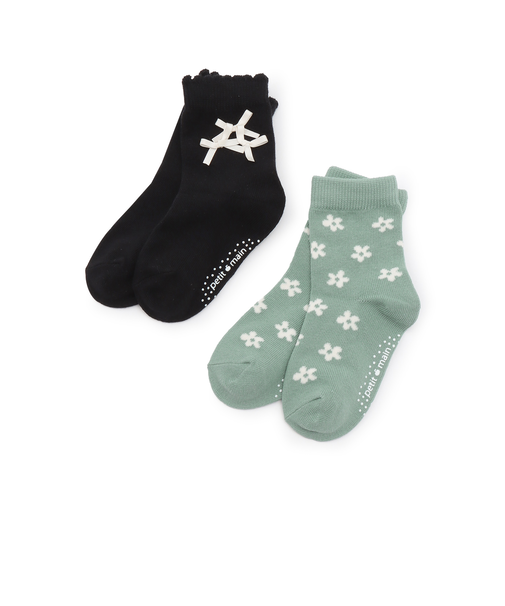 リボン花柄ソックス2P