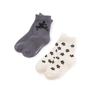 リボン花柄ソックス2P