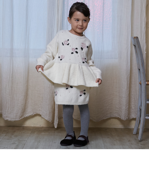 【フワもちっと/リンク】お花パールニットスカート＜セットアップ対応＞