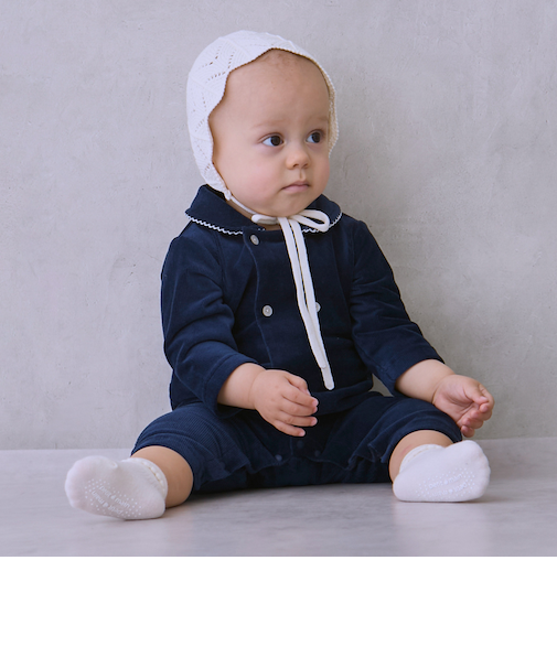 ダブルボタン衿つきカバーオール