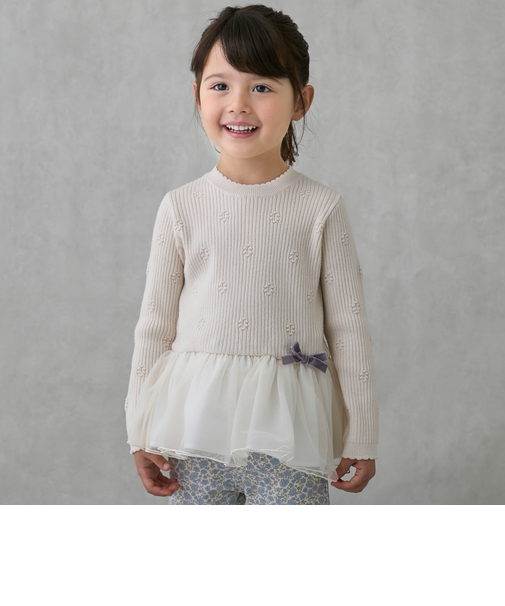 【フワもちっと】ニットペプラムチュールチュニック