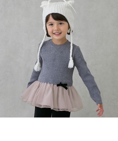 【フワもちっと】ニットペプラムチュールチュニック