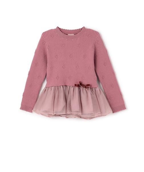 【フワもちっと】ニットペプラムチュールチュニック