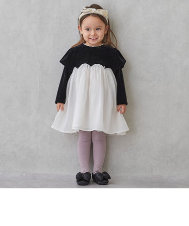 パフ袖シフォンワンピース