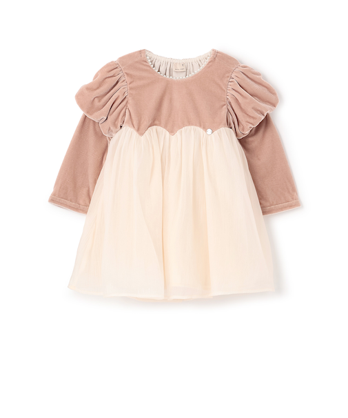 パフ袖シフォンワンピース