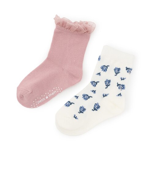 花柄クルーソックス2P｜プティマインの通販｜&mall（アンドモール