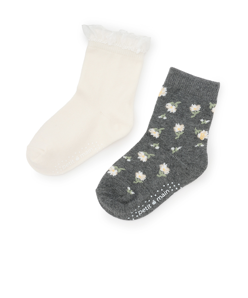 花柄クルーソックス2P｜プティマインの通販｜&mall（アンドモール