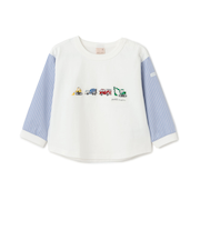 働く車　袖布帛長袖Tシャツ