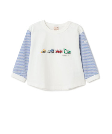 働く車　袖布帛長袖Tシャツ