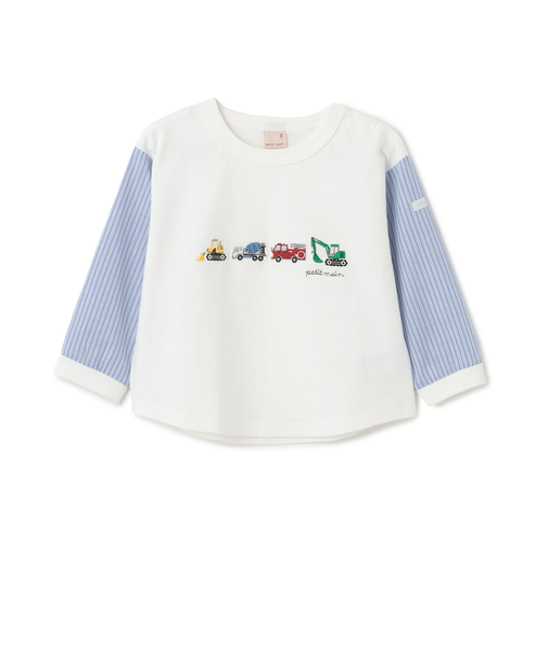 働く車　袖布帛長袖Tシャツ