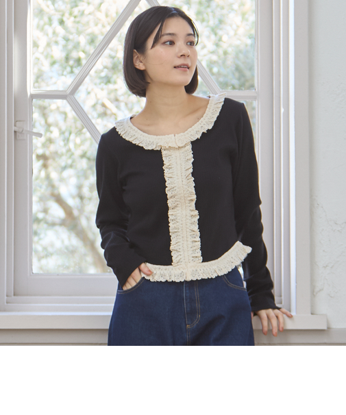 【親子リンク】レースフリルテレコ長袖Tシャツ