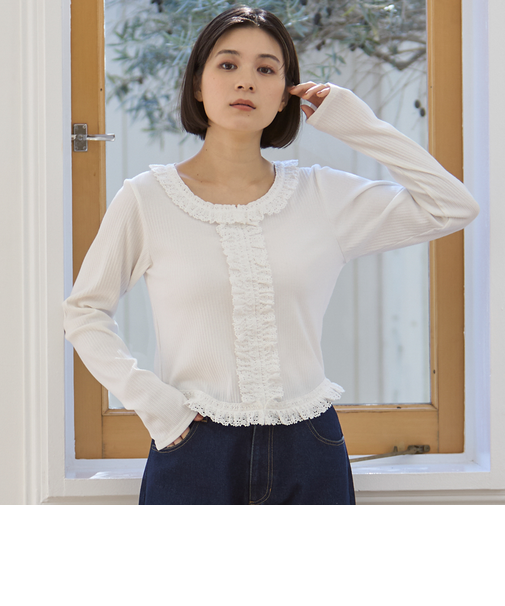 【親子リンク】レースフリルテレコ長袖Tシャツ