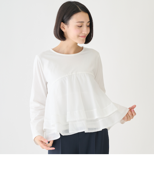 オーガンジードッキング長袖Tシャツ