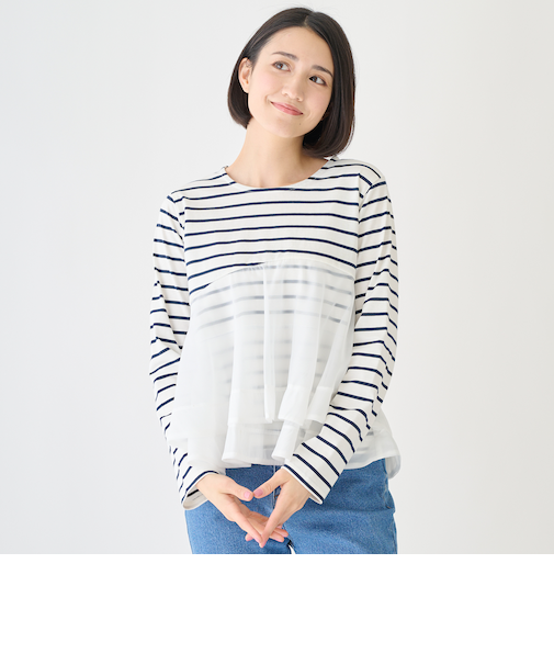 オーガンジードッキング長袖Tシャツ
