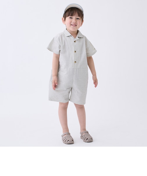 布帛開衿シャツカバーオール