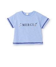 【接触冷感】マリン刺しゅう袖ラインTシャツ