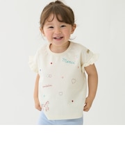 袖フリル刺しゅうTシャツ