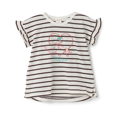 袖フリル刺しゅうTシャツ