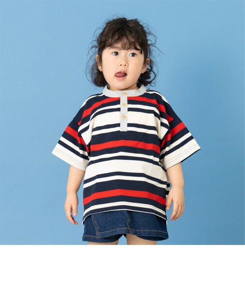 鹿の子ボーダーヘンリービック半袖ポロ