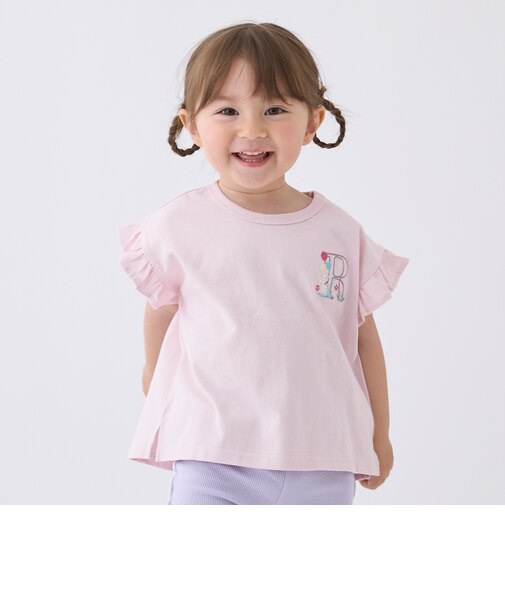 【プティプラ】アルファベット袖フリルTシャツ