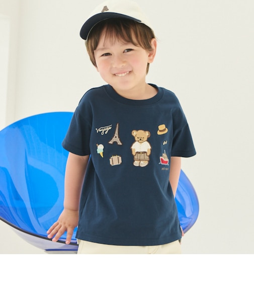【接触冷感】くま旅アップリケ半袖Tシャツ