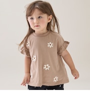 【接触冷感】袖フリル刺しゅう半袖Tシャツ