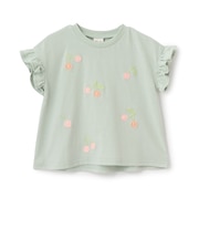 【接触冷感】袖フリル刺しゅう半袖Tシャツ