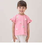 【接触冷感】袖フリル刺しゅう半袖Tシャツ