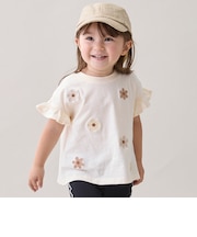 【接触冷感】袖フリル刺しゅう半袖Tシャツ