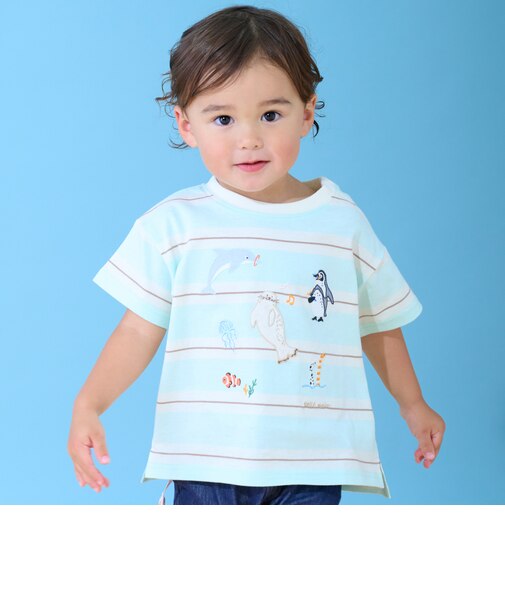 【接触冷感】海のいきものアップリケ半袖Tシャツ
