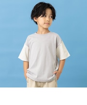 袖異素材ワイドシルエット半袖Tシャツ