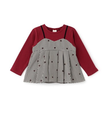 【リンク】ハート刺しゅうタックペプラム長袖Tシャツ
