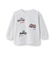 車アップリケダブルフェエイス長袖Tシャツ