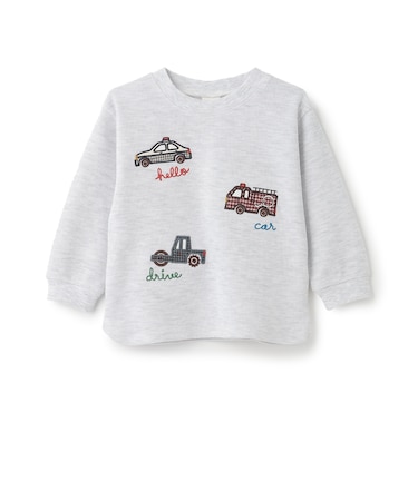 車アップリケダブルフェイス長袖Tシャツ
