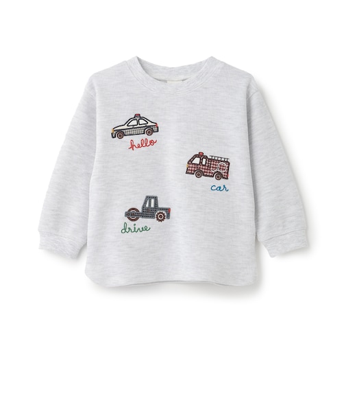 車アップリケダブルフェイス長袖Tシャツ
