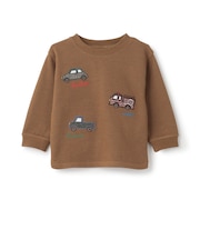 車アップリケダブルフェエイス長袖Tシャツ