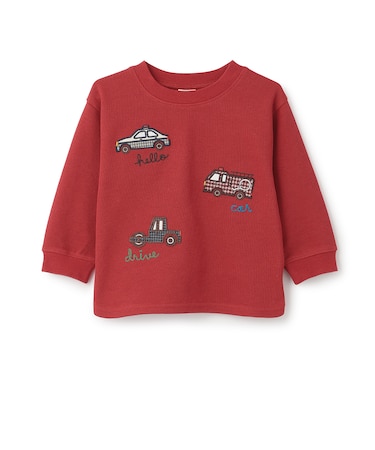 車アップリケダブルフェイス長袖Tシャツ