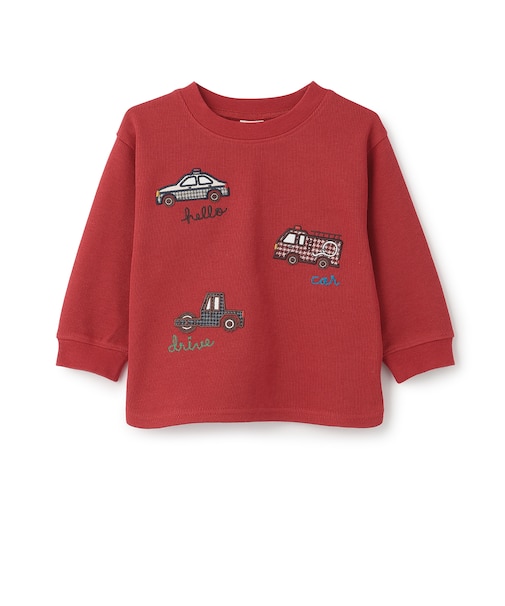 車アップリケダブルフェイス長袖Tシャツ