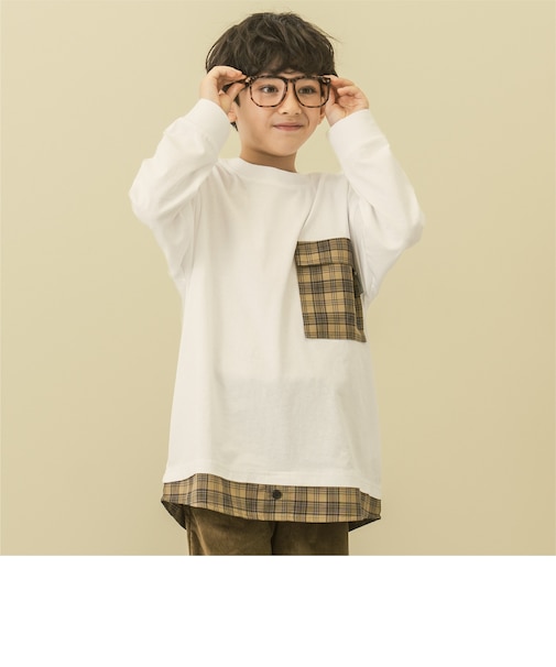 【防汚】シャツレイヤード風長袖Tシャツ