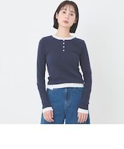 【親子リンク】ヘンリーネックレイヤード長袖Tシャツ
