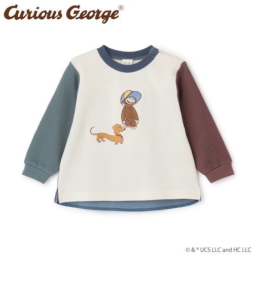 【おさるのジョージ】接結アップリケ長袖Tシャツ