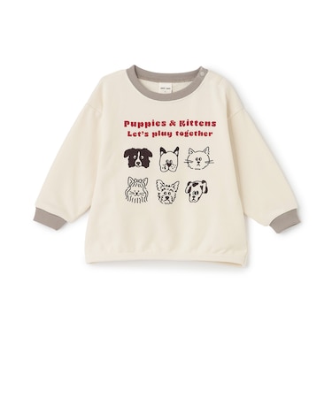 イヌネコゆるキャラミニ裏毛長袖Tシャツ