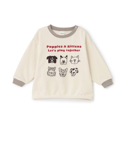 イヌネコゆるキャラミニ裏毛長袖Tシャツ