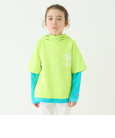 【撥水】ポンチフェイクレイヤードTパーカー