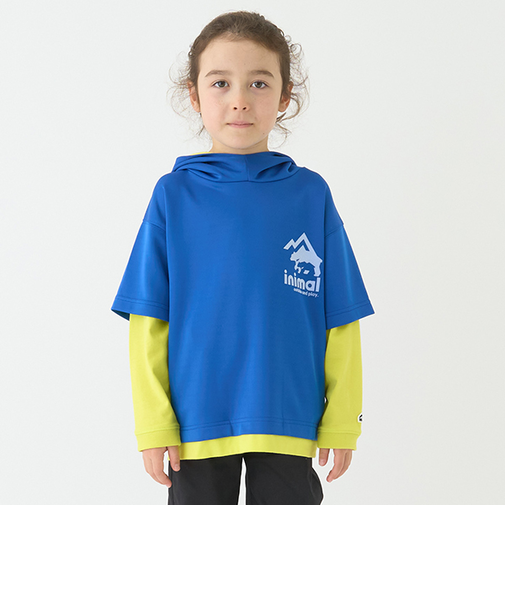 【撥水】ポンチフェイクレイヤードTパーカー