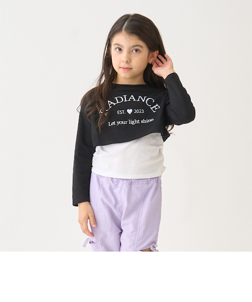 【綿100/防汚】レイヤード短丈長袖T