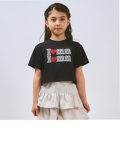 【綿100%】ロゴアップリケクロップド半袖Tシャツ