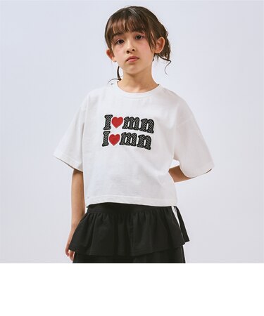 【綿100%】ロゴアップリケクロップド半袖Tシャツ